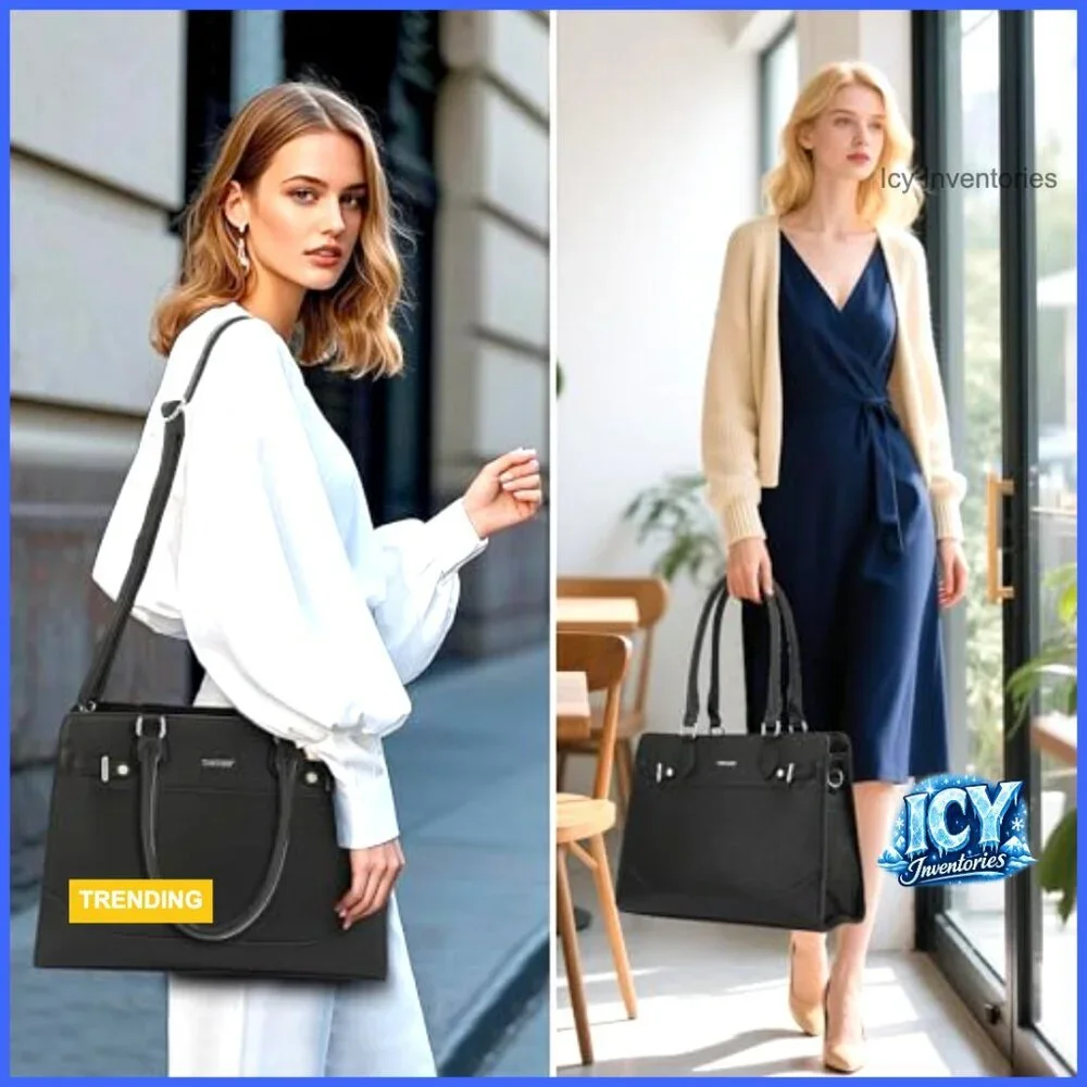Structured Tote Bag, Vegan Leather Satchel with Pockets for Work